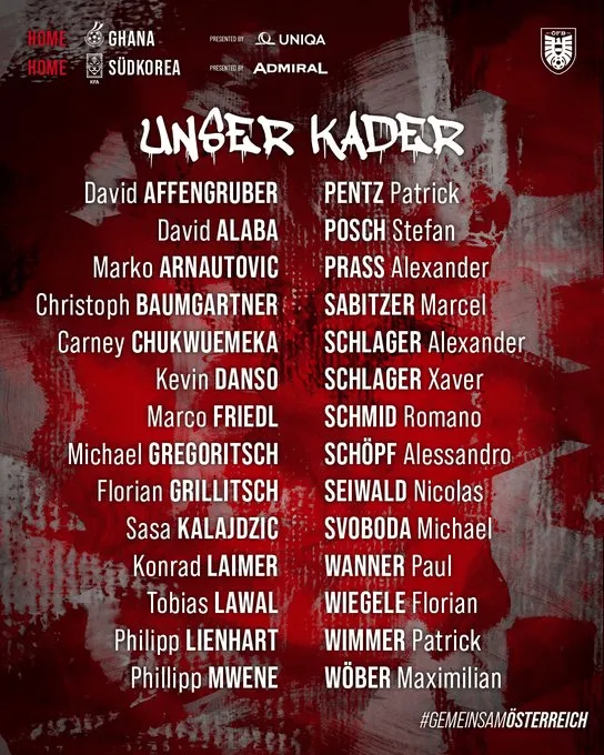 国际足联官方中文网站-奥地利大名单:德甲多人领衔,转籍的万纳+楚克乌梅卡均入选